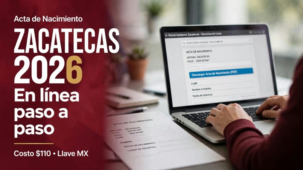 Acta de nacimiento Zacatecas 2026: cómo sacarla en línea paso a paso, costo $110 y Llave MX